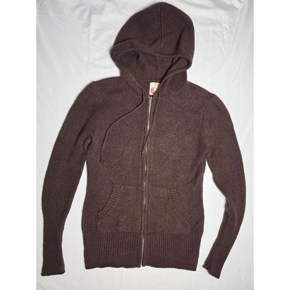 OP Ocean Pacific Brown Zip Up Hoodie Sweater Knit Kangaroo Pocket Large 11-13